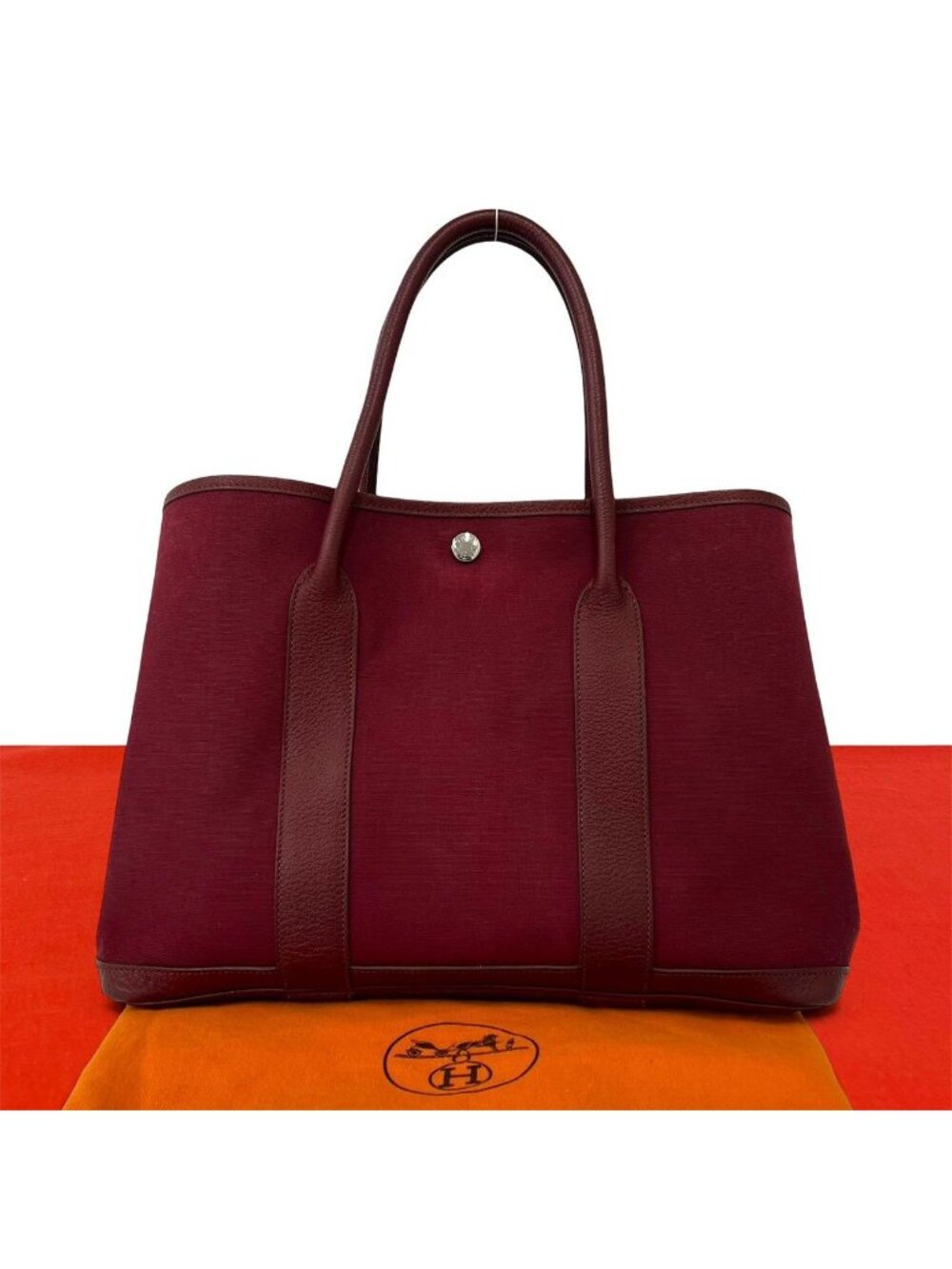 Hermes Garden Party PM Toile Officier Buffalo Handbag Rouge Imperial